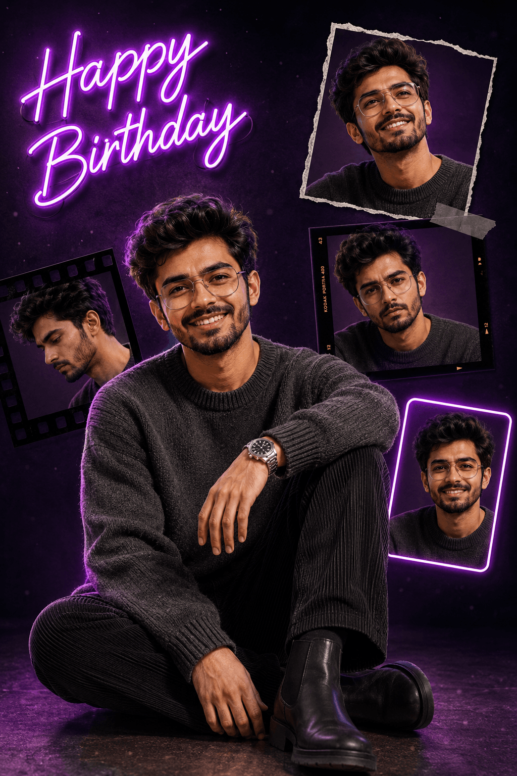 Neon birthday collage celebration