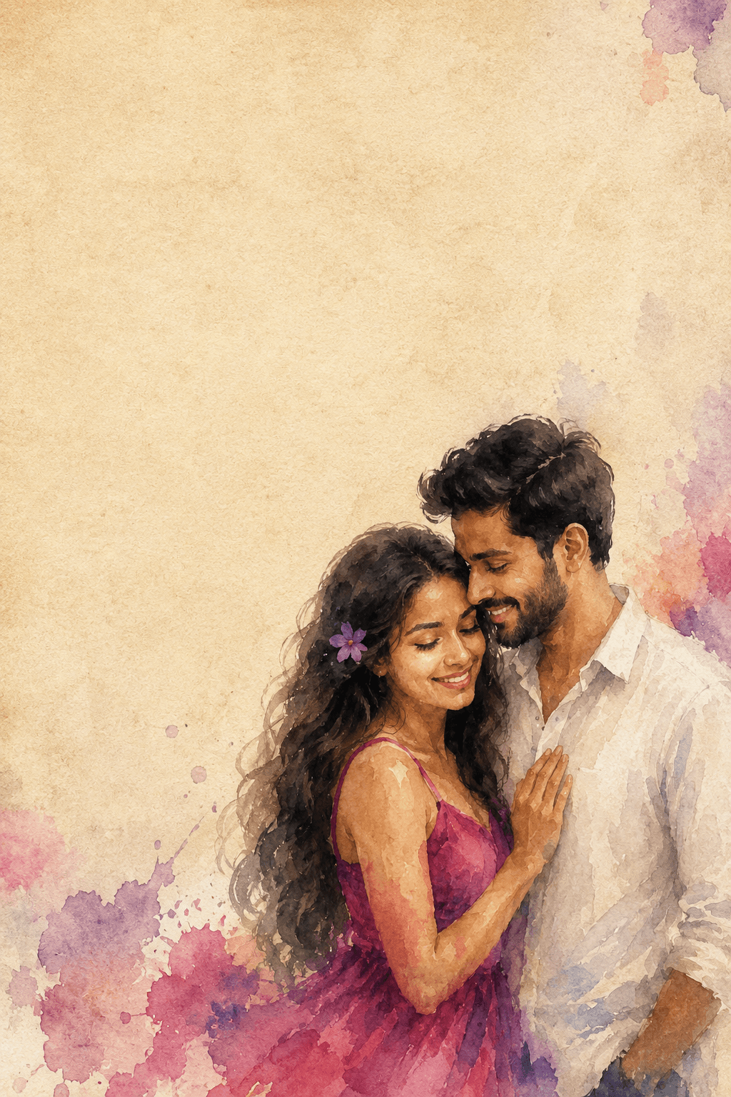Romantic Watercolor Love Portrait on Vintage Paper