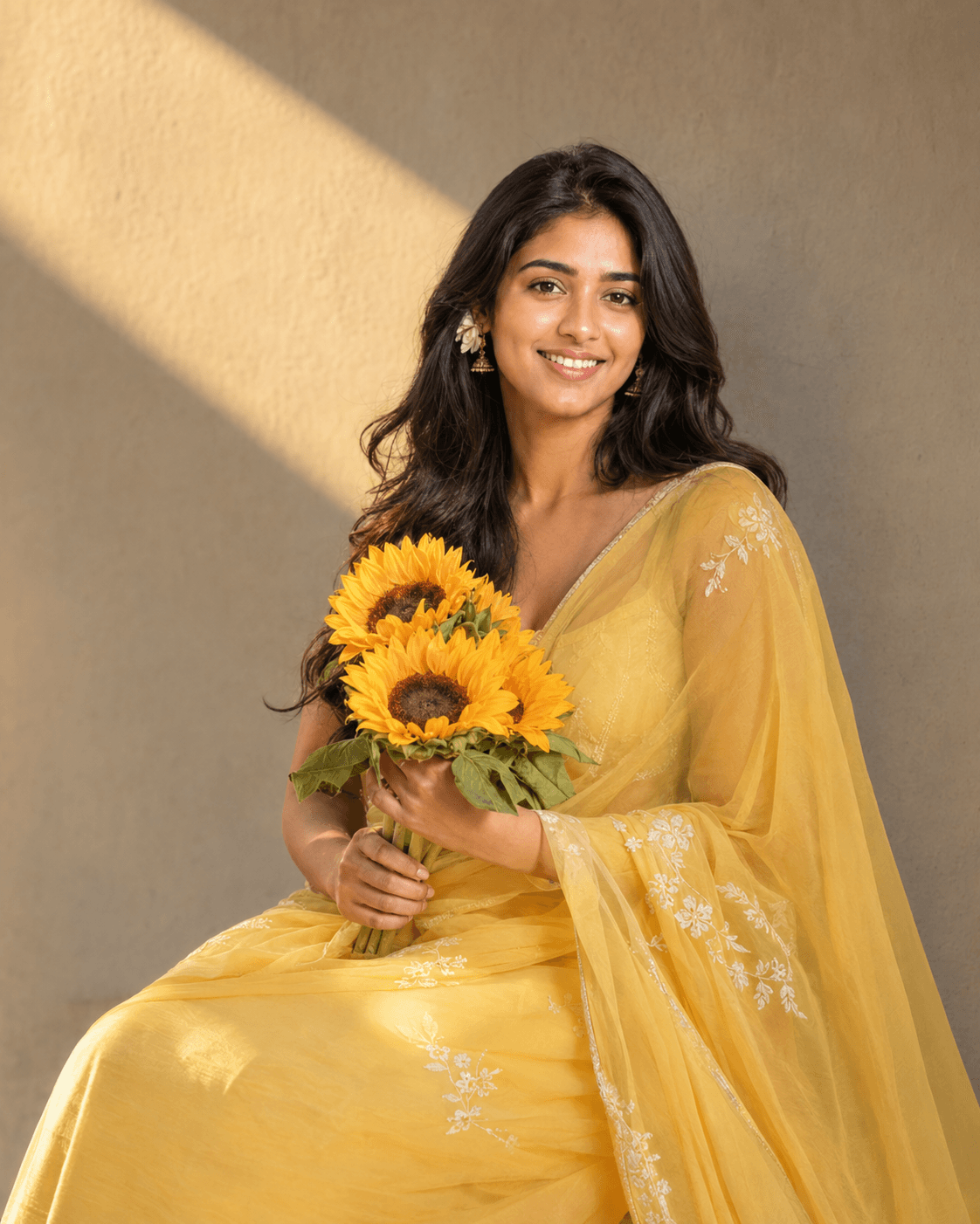 Golden Sunflower Saree Portrait