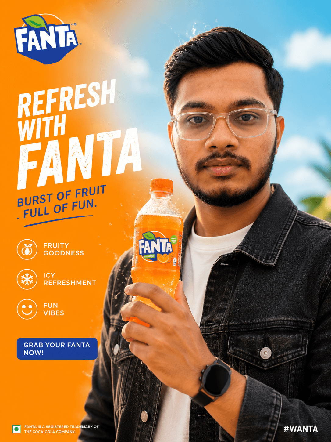 Commercial advertisement poster for Fanta