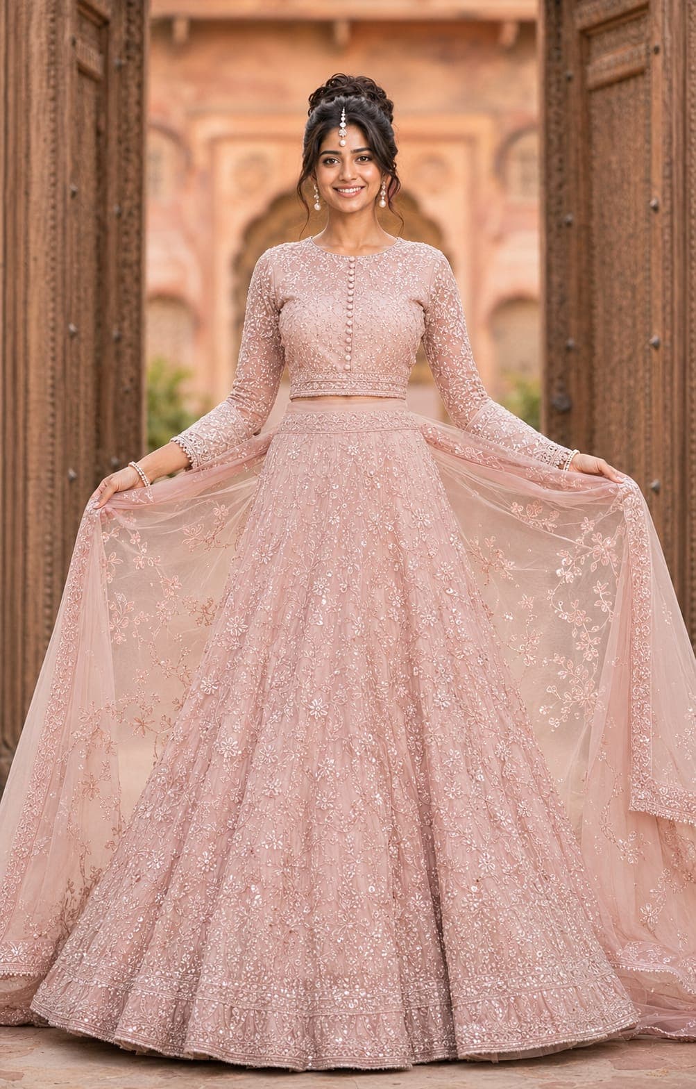 Blush Pink Georgette Lehenga Potrait