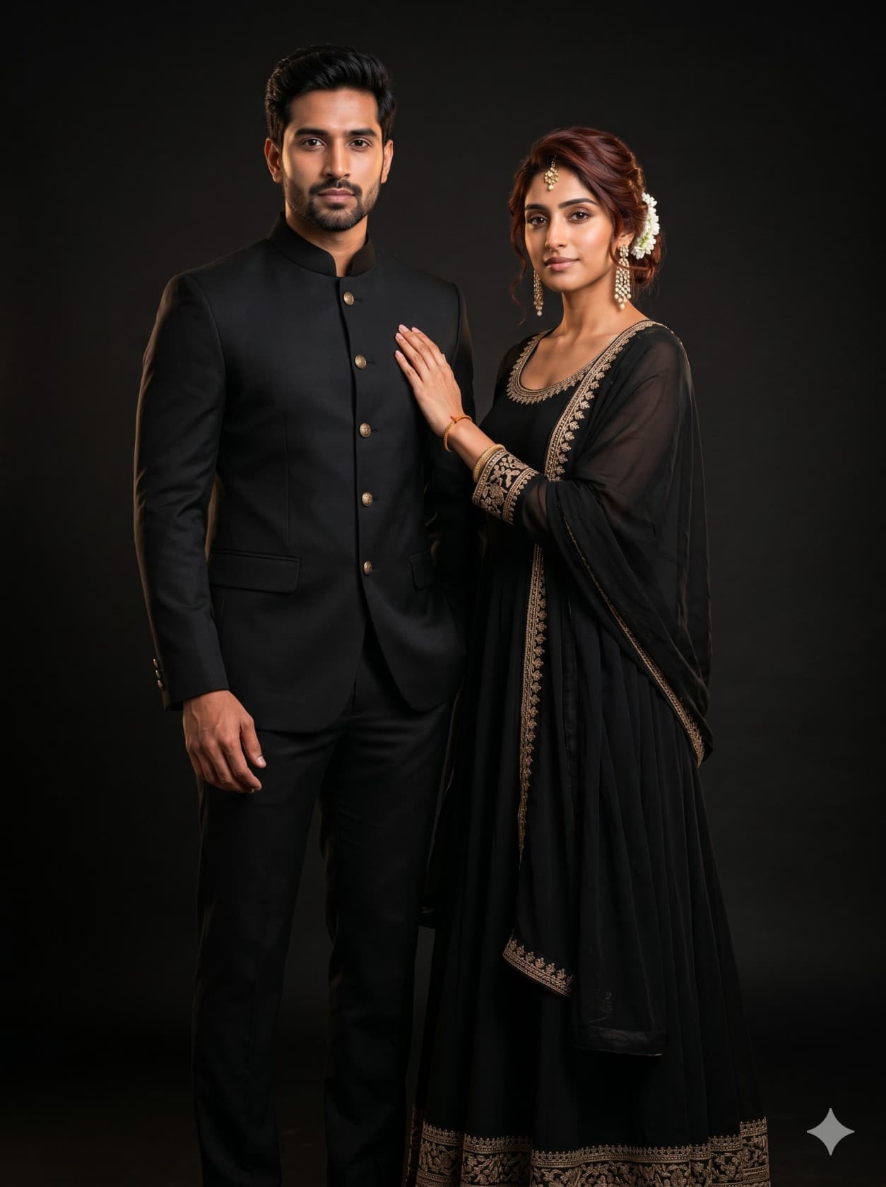 Elegant Indian Couple in Black Traditional Wear